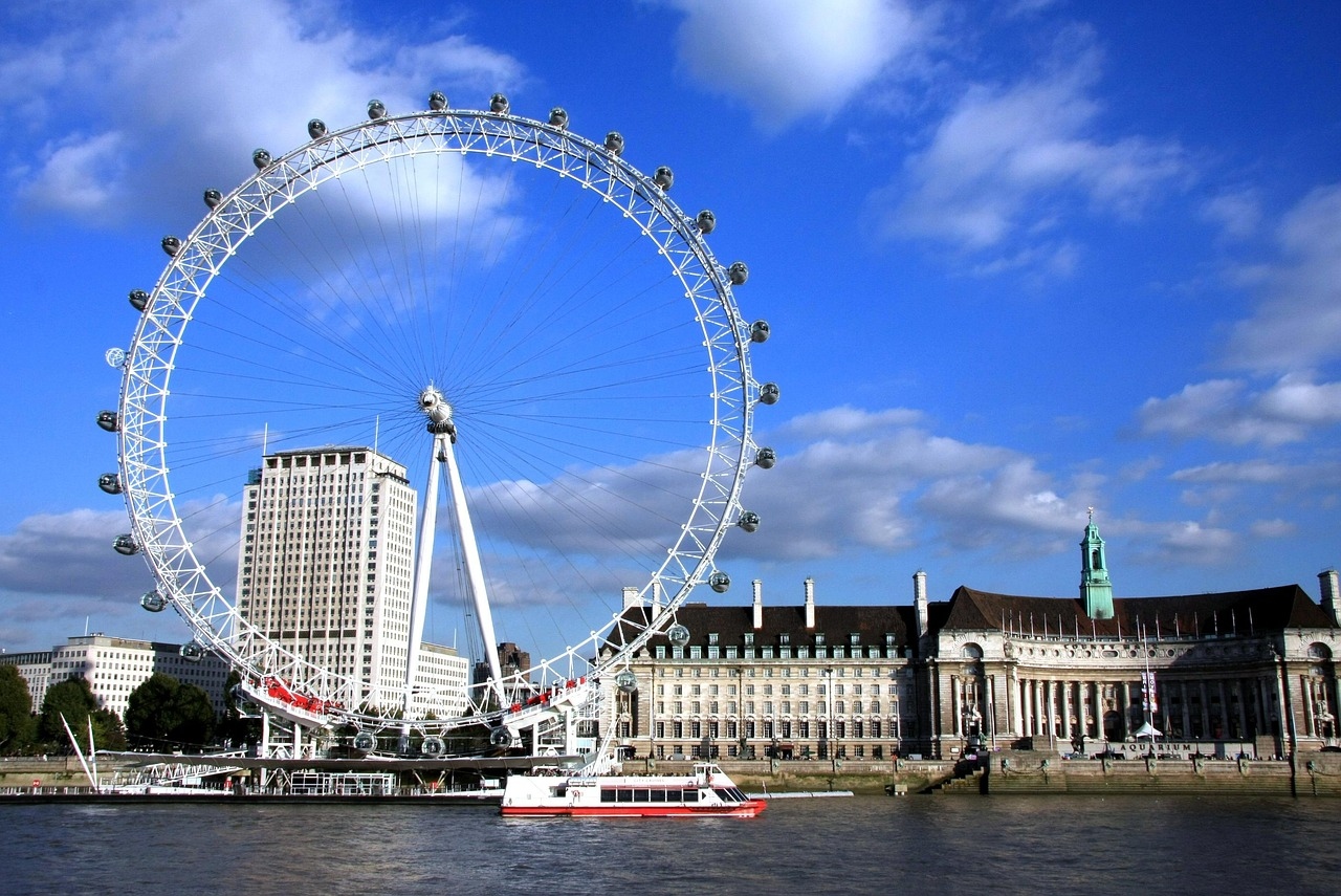 The London Eye, a prominent Ferris wheel, provides panoramic views and is a must-visit attraction in London.