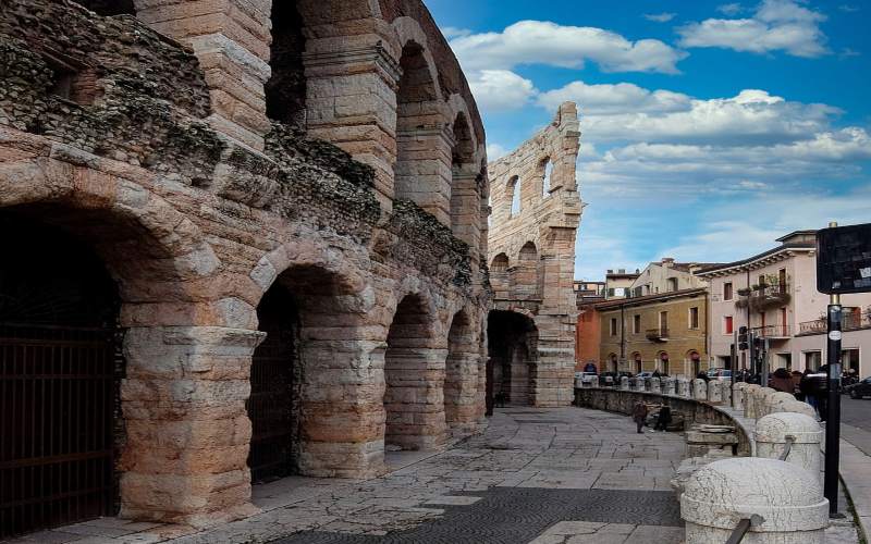 The Roman Colosseum in Verona, Italy, showcasing its ancient architecture and historical significance.
