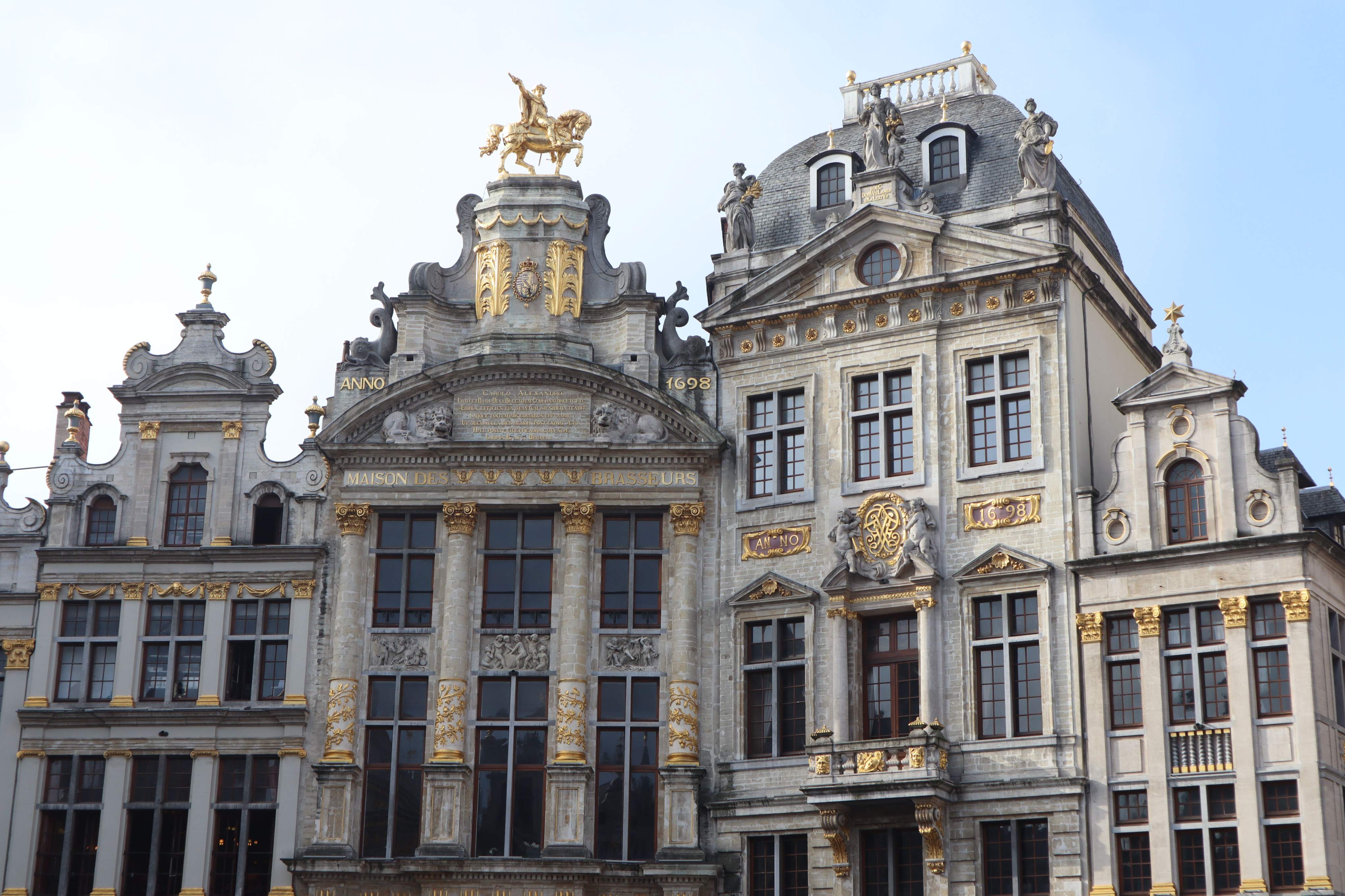 Historic Gothic and Baroque architecture in Brussels, showcasing intricate details and ornate facades of an old building.